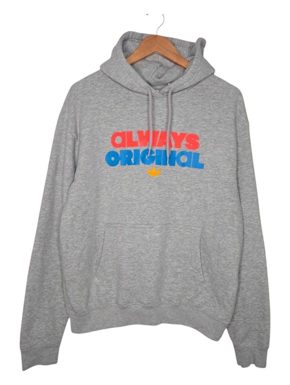 Adidas Mens Gray Always Original Colorful Hoodie Sweatshirt Medium